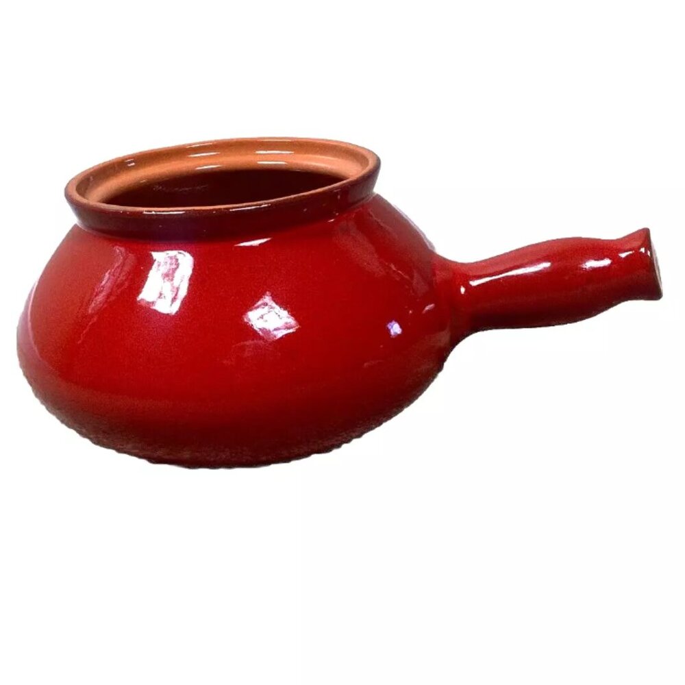 Piral Terracotta Red Stoneware Pot Soup Bowl Dish w/ Handle Italian Enamel